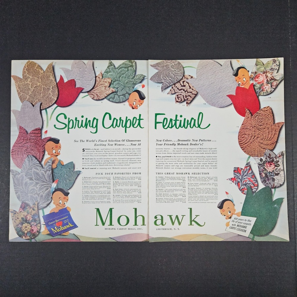 1953‎ Mohawk Spring Carpet Festival Vintage Print Ad Native Braves Amsterdam NY